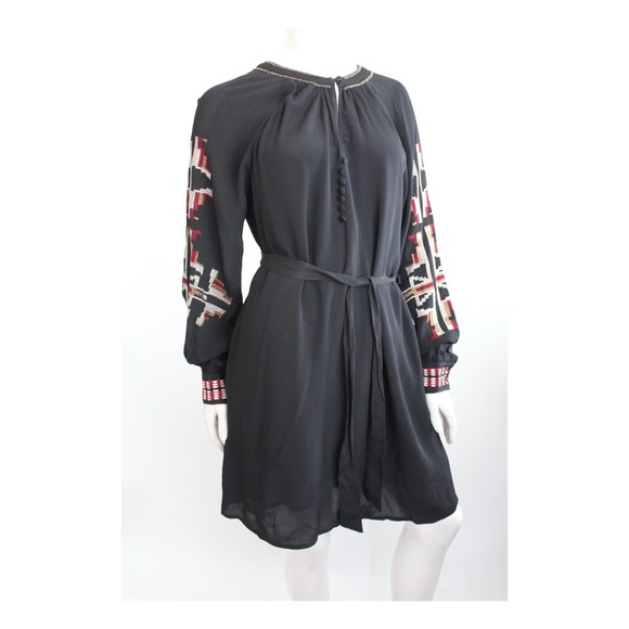 Embroidered Peasant Dress Tunic Belted Beaded Boho - Picture 1 of 13